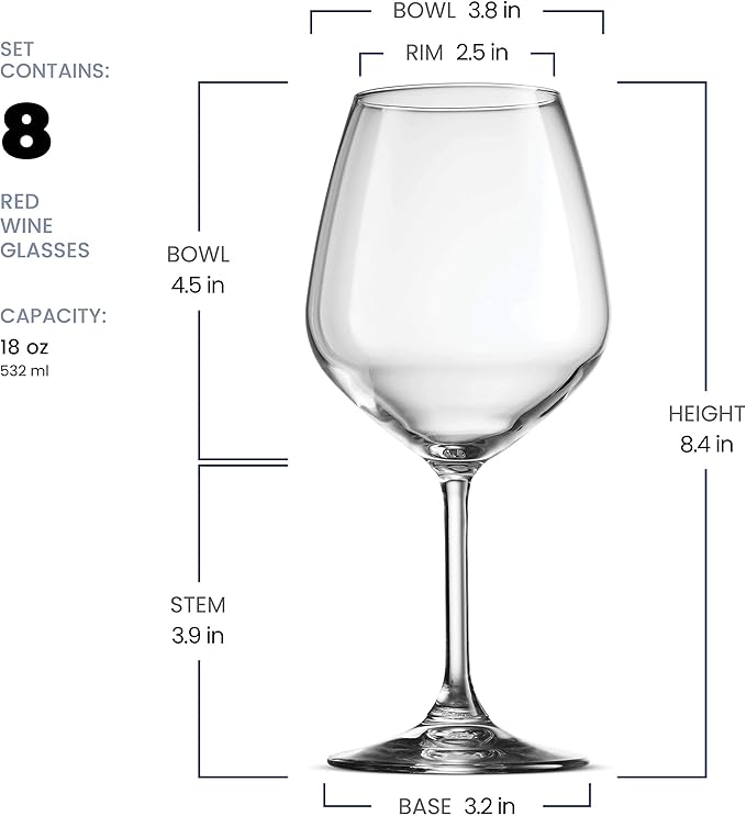 Bormioli Rocco Red Wine Glasses, Crystal Clear Star Glass, Laser-Cut Rim For Wine Tasting, Elegant Party Drinking Glassware, Restaurant Quality (Red Wine Glass Set of 8)