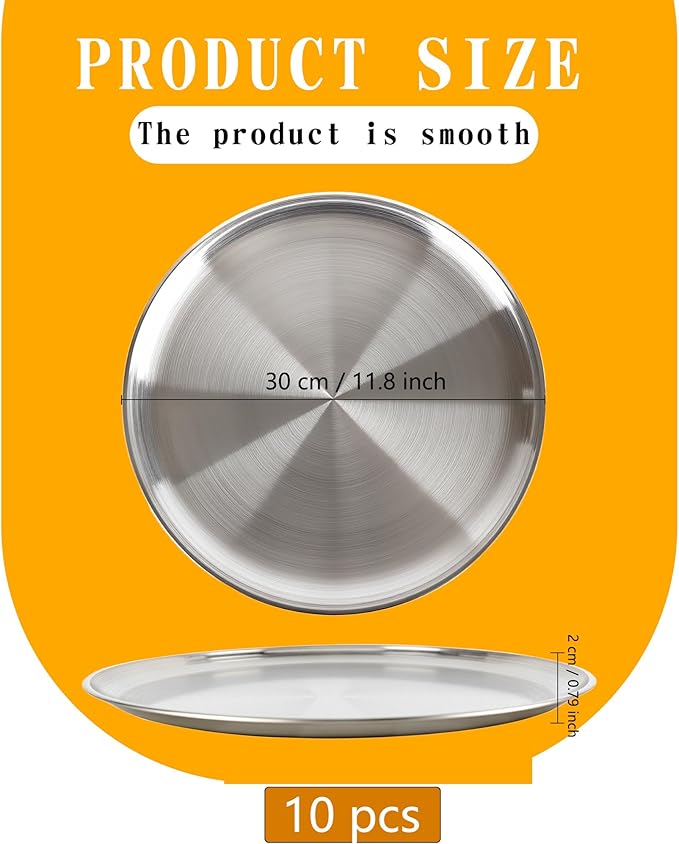 10 Pieces 12 Inch Pizza Pans Bulk Stainless Steel Pizza Pans Reusable Round Bakeware Oven Pizza Trays for Home Restaurant Kitchen Baking Roasting Healthy Rust Free Dishwasher Easy Clean