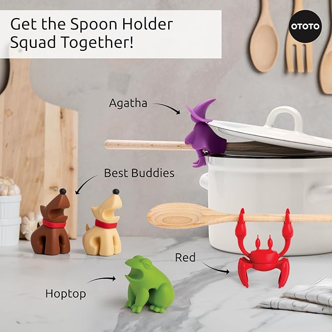 OTOTO New HopTop Frog Spoon Holder for Stove Top - Spoon Rest for Stove Top and Steam Releaser, Cute Kitchen Accessories, Cooking, Cool Gadgets, Fun Kitchen Gifts, White Elephant Gifts