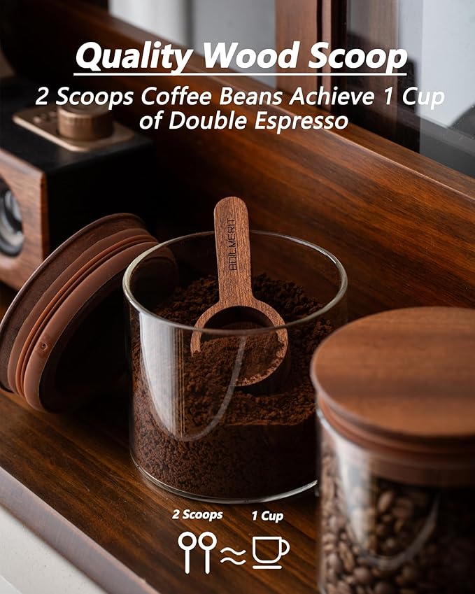 500ml Glass Coffee Canister with Wooden Lids and Scoop, Kitchen Coffee Container Set of 2 Hold Up to Total 12 oz of Coffee Bean, Airtight Food Storge Jars for Ground Coffee Bar Cereal Snack