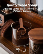 500ml Glass Coffee Canister with Wooden Lids and Scoop, Kitchen Coffee Container Set of 2 Hold Up to Total 12 oz of Coffee Bean, Airtight Food Storge Jars for Ground Coffee Bar Cereal Snack
