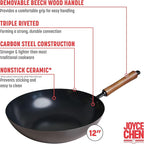JOYCE CHEN Classic Series 12-Inch Ceramic Nonstick Carbon Steel Stir Fry Pan