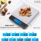Small Digital Gram Scale 1000g by 0.01g, MEIYA High Accuracy Scale for Food Ounces and Grams, Upgrade USB Charging Kitchen Scale Digital Weight for Cooking, Baking, with Tare Function, 9 Units, 2 Tray