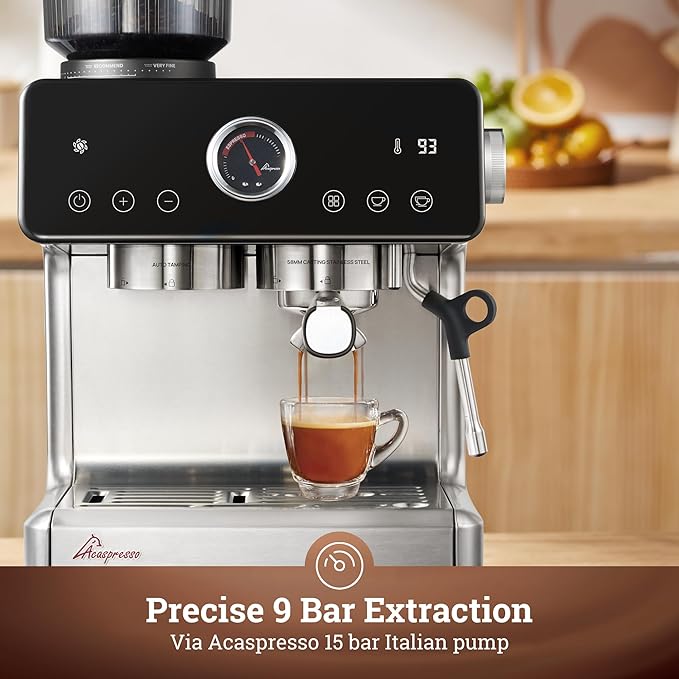 Auto Distribute & Tamp Espresso Machine with Grinder, Barista Coffee Machine with Cold Brew, Milk Frother for Latte, Cappuccino Machine for Home, Easy 2-Step Espresso Brewing for Beginner