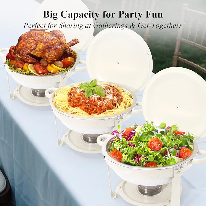 Chafing Dishes for Buffet 2 Pack, 5QT Food Warmers with Maifanite-Coated Pans, Stainless Steel Chafer Set for Parties, Wedding, Birthday, Catering, Church Events