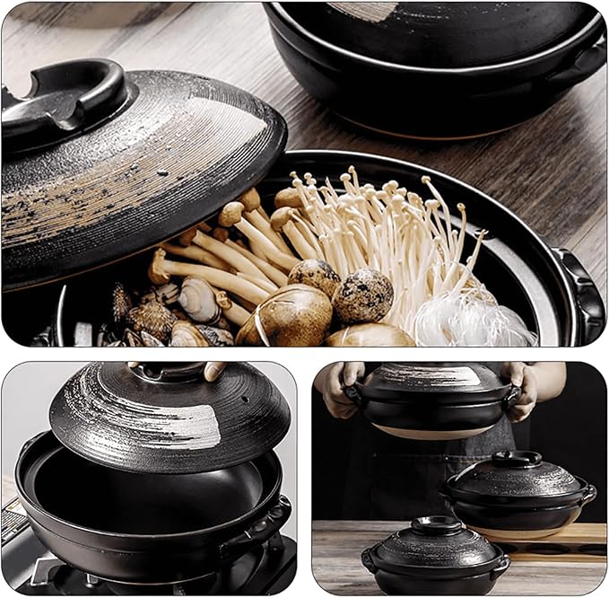 Clay Pot For Cooking, clay pot for cooking Korean Stone Pot With Lid,Double Handle Lid Pure Ceramic Tureen Soup Ceramic Round White Dish Casserole/Clay Pot/Earthen Pot/Ceramic Cookware,1700ml m