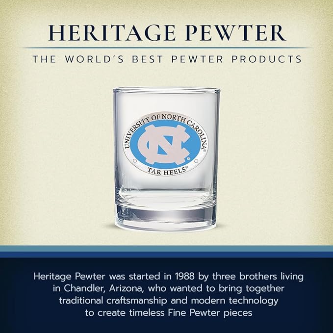 Heritage Pewter North Carolina Double Old Fashion | Double Rocks Glass 14 OZ for Liquor | Expertly Crafted Pewter Glass