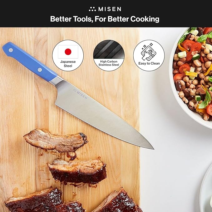 Misen 8" Chef Knife – High Carbon Japanese AUS-10 Stainless Steel – Hybrid German & Japanese Blade – Precision Kitchen Knife for Professionals & Home Cooks – Ultimate Cutting Performance - Blue