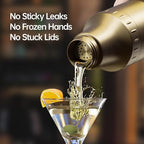 Hybrid Cocktail Shaker Set | Vacuum Insulated Stainless Steel Martini Shaker with Strainer & Jigger Lid | Travel cocktail kit with Bartender Accessory Tools | 30oz | Gold