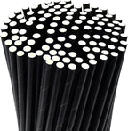 10 inch Long Disposable Black Paper Cocktail Straws & Stirrer Sticks, 250 Counts, Unwrapped - for Tall Drinks, Bars and Restaurants
