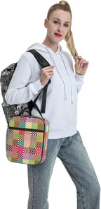 Multicolor Checkered Insulated Lunch Box – Reusable Colorful Checkerboard Lunch Bag for Adults & Kids, Portable Leakproof School Lunch Tote with Detachable Handle