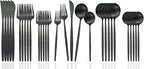 JASHII Flatware Silverware Set Stainless Steel Satin Finish Cutlery Set Service for 6, 30-Piece Spoons And Forks Kitchen Utensil Set, Dishwasher Safe (Matte Black)
