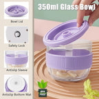 Cordless Food Processor, 350ml Glass Bowl Mini Garlic Chopper Wireless, Battery Operated Electric Food Chopper, Small USB-C Rechargeable Vegetable Meat Blender Grinder, Portable Kitchen Mixer (Purple)