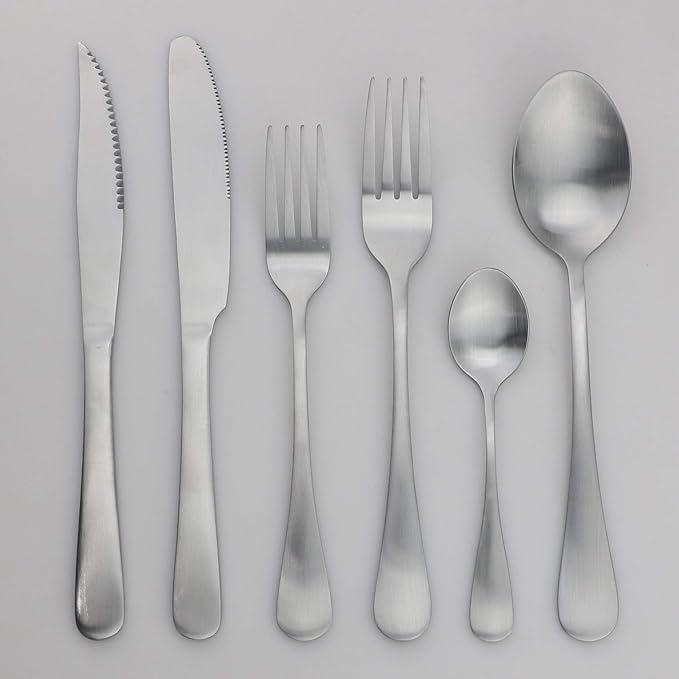 24-Piece Stainless Steel Flatware Set, Matte Silver Finish, Service for 4