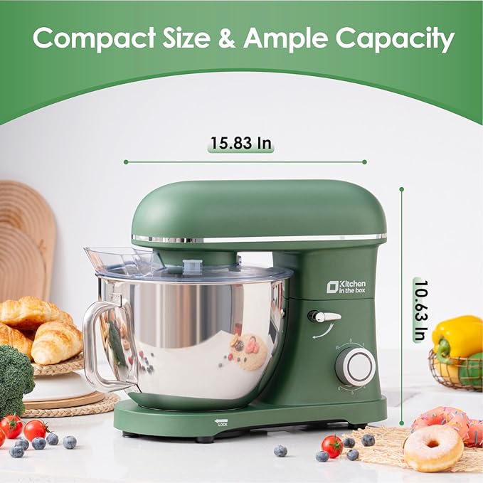 Kitchen in the box Stand Mixer, 900W 8.5QT Kitchen Electric Mixer, 6-Speed Large Capacity Food Mixer for Home Cooks with Egg Whisk, Dough Hook & Flat Beater (Green)