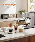 Espresso Machine 20 Bar,Compact Espresso Machine with Milk Frother,Stainless Steel Coffee Maker with 40 oz Removable Water Tank for Cappuccino,Latte
