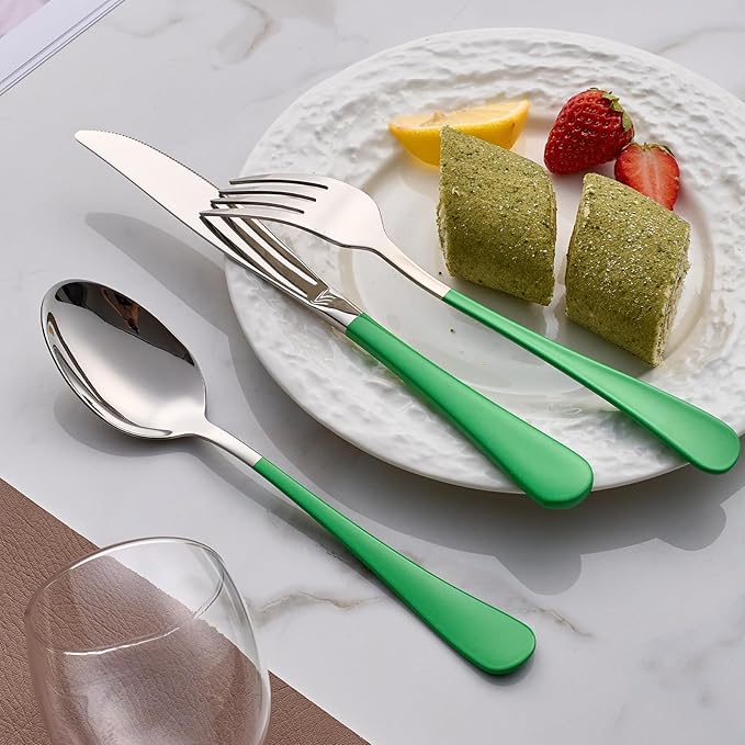 Grass Green Silverware Set 20 Piece 18/0 Stainless Steel Flatware Grass Green Handle Cutlery Set Service for 4 Fork Knife Spoon Set Mirror Finish Dishwasher Safe