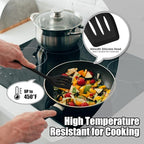 TeamFar Silicone Cooking Utensils Set of 6, Heat Resistant Kitchen Utensils, Spatula Ladle Spoon Pasta Server for Non-stick Cookware, Non-Toxic & One-Piece, Non-Scratch & Dishwasher Safe, Black