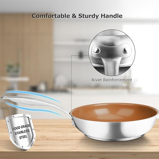 duxtop Ceramic Nonstick Frying Pan 8" Stir Fry Pan Skillet with Stainless Steel Handle, PFAS Free, Dishwasher & Oven Safe, All Stovetops & Induction Compatible