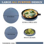 Silicone Trivets for Hot Dishes, Multi-Purpose Pot Holders 4PCS 2 Sizes 7 Inch & 9 Inch, Heat Resistant Non-Slip Silicone Trivet Mats Hot Pads for Kitchen Counter, Trivet for Hot Pots and Pans (Blue)