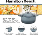 Hamilton Beach Enameled Cast Iron Dutch Oven 5.5-Quart Slate, Cream Enamel Dutch Oven Pot with Lid