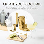 Mixology & Craft Bartender Kit: 10-Piece Cocktail Shaker Set with Dark Bamboo Stand | Complete at Home Bar Set with Bar Accessories | Great Housewarming Gift | Leak-Proof Design (Gold)