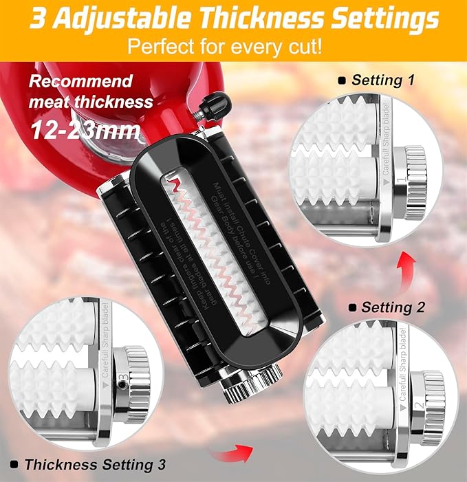 3 Thickness Adjustable Meat Tenderizer Attachment for Kitchenaid Mixers,Steak Cuber Processor Accessories for Kitchen aide,Dishwasher Safe, Black