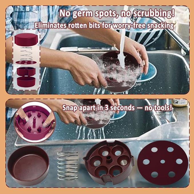 Cherry Pitter Tool - Multiple Cherries at Once, Cherry Seed Remover with Pit Storage Case for Baking, Jam & Canning, Full Detachable Cherry Pit Remover, Dishwasher Safe