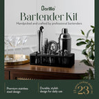Barillio Black Bartender Kit - Stainless-Steel Cocktail Shaker Set w/Black Bamboo Stand - Mixology Bar Tools w/Drink Shaker, Mixer and Muddler for Cocktails - Home Bar Accessories - 23-Pc Bar Set