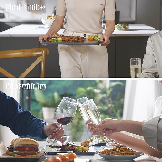 Titanium Cutting Board for Kitchen, Cutting Board Double Sided with Juice Groove, Food Grade Pure Titanium and Wood Fiber Composite, for Chopping Meat/Vegetables/Fruit Dishwasher Safe 16"×11"