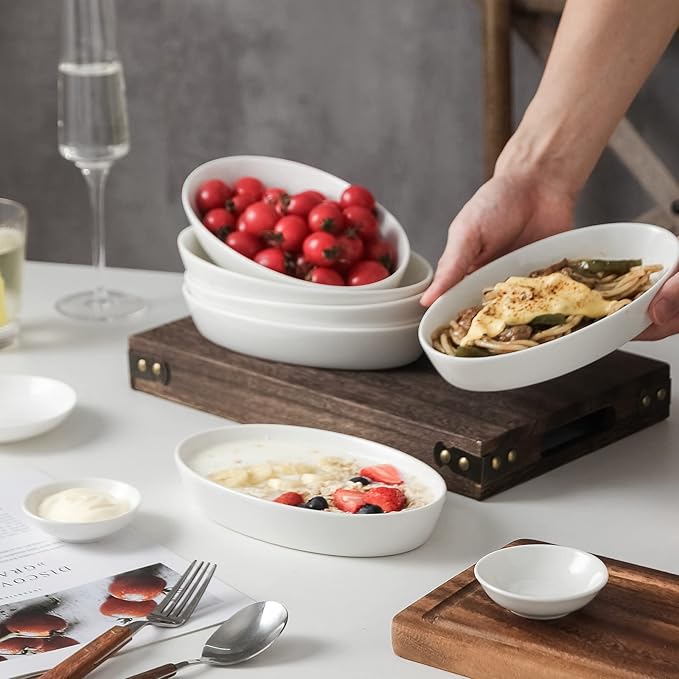 UIBFCWN Au Gratin Baking Dishes, 7.5''x4.5'' Ceramic Oval Baking Dish for Single Serving, Individual Casserole Dishes Oven Safe, Au Gratin Pans for Lasagna & Cobblers, 11.5oz, Set of 6