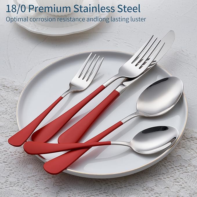 Red Silverware Set 20 Piece 18/0 Stainless Steel Flatware Red Handle Cutlery Set Service for 4 Fork Knife Spoon Set Mirror Finish Dishwasher Safe
