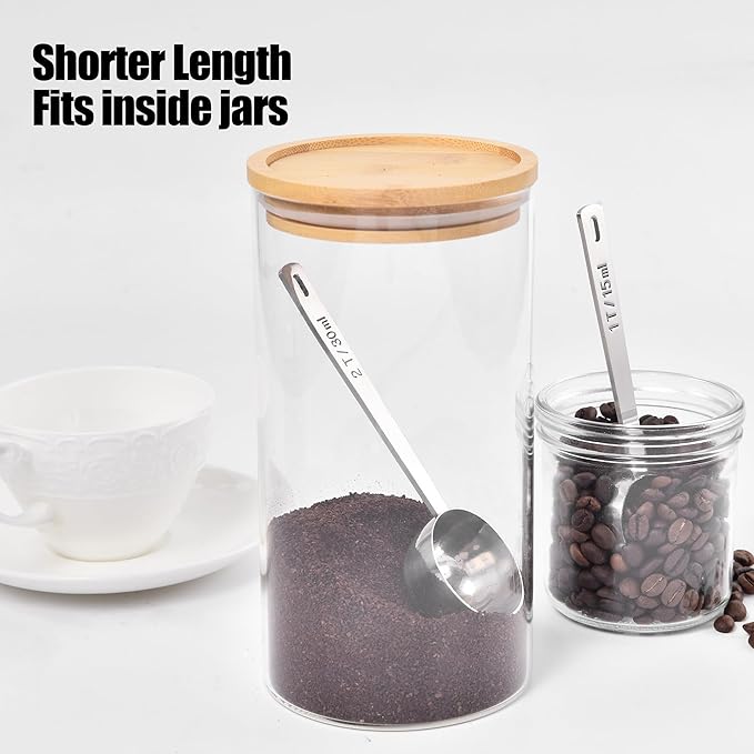18/8 Stainless Steel Coffee Scoops, Doosu Food-Grade Metal Measuring Spoon with 4.3in Long Handle, Tablespoon Scooper for Coffee Beans, Ground Coffee, Protein Powders, Tea, Sugar (1 & 2 Tbsp)