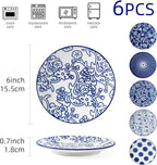 Ceramic Dessert Plates Set - 6 Inch Small Appetizer Plates for Kitchen - Salad Plate for Cake Snacks Side Dish, Microwave Dishwasher Safe, Gift, Vintage Blue