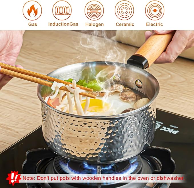 3-Ply Stainless Steel Pot, 2 Quart Sauce Pan, Multipurpose Small Cooking Pot with Glass Lid, Fast Heating Yukihira Pot, All Cooktop Compatible for Milk, Soups, Pasta and Everyday Cooking