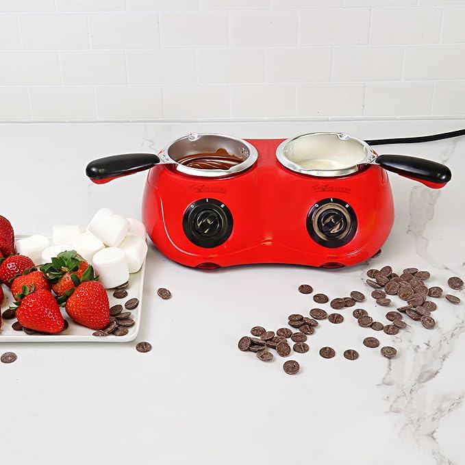 Total Chef Double Pot Chocolate Melter - Electric Candy Melting Hot Fondue Pot With 100+ Accessories, Serving 2 cup Dark & White Melted Chocolate For Dipping Party Desserts, 17.6 oz (500 g) Capacity