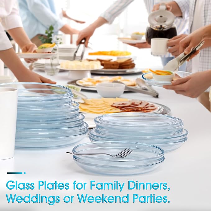 NUTRIUPS 6 Pack 7in Small Glass Plates - with Lipped Edge - Clear Glass Plate, Tempered Glass Plates Set of 6, Clear Dessert Plate, Dishwasher & Microwave Safe