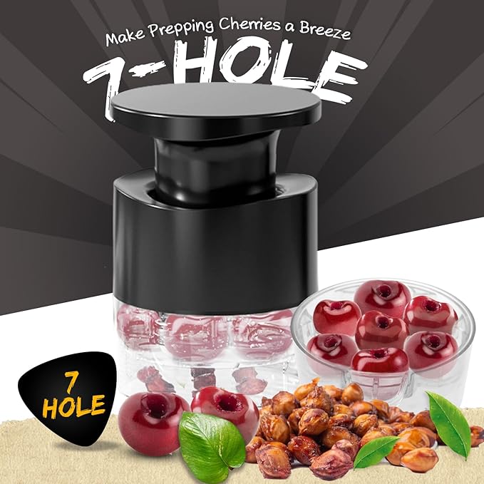 7-Hole Cherry Pitter, Hand Push Cherry Pitter Tool Pit Remover, Must Have Cherry Seed Remover, Quickly Pitting Cherries for Cherry Jam, Pies (Black)