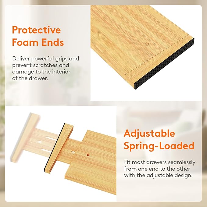 Lifewit 4 Pack Drawer Dividers Bamboo 5" High, 16-22" Adjustable Clothes Drawer Organizers, Expandable Dresser Separators in Bedroom/Bathroom/Kitchen/Office Organization and Storage