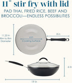 Rachael Ray Cucina Ceramic Nonstick Stir Fry Pan and Lid, 11 Inch Non Stick Wok Pan, Dishwasher Safe - Peppercorn