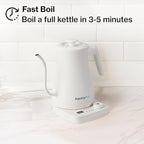 1.0L 1500W Gooseneck Electric Kettle - Stainless Steel Interior - Rapid-Boil - Auto Shut-Off, Boil-Dry Protection, Temperature Control, LED Indicator - White by The Display Guys