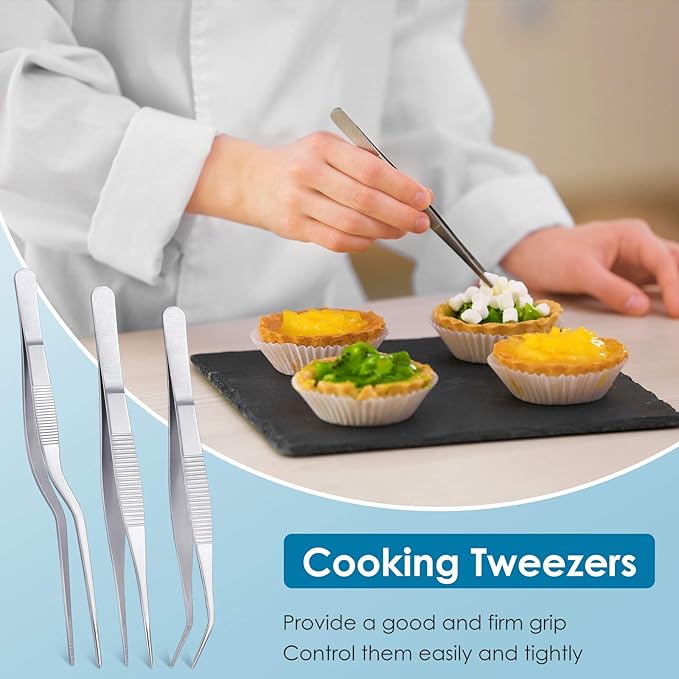 Patelai 12 Pieces Culinary Precision Drizzle Spoons Plating Tools Cooking Tweezers Stainless Steel Drawing Spoons Plastic Dough Scrapers Wood Icing Spatula for Chef Food Culinary Plating Decorating