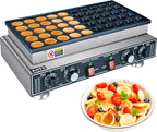 Mini Pancake Maker Machine, 50PCS Electric Nonstick Dutch Pancake Maker 110V 1600W, Commercial Muffin Maker with 2 Thermostats & 2 Timers Separate Control for Home Restaurant (12"D×21"W×7"H)