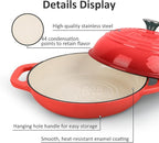 Enameled Cast Iron Dutch Oven with Lid – Non-Stick Bread Pot for Baking, Braising, and Stews – Heavy-Duty Ovenproof Casserole Cookware (Red, 5 QT)