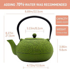 YJX 60.9oz Large Cast Iron Teapot, Big Tea Kettle for Stovetop Safe, Green Cast Iron Kettle Teapot with Stainless Steel Infuser for Loose Tea and Tea Bags(1800ml)