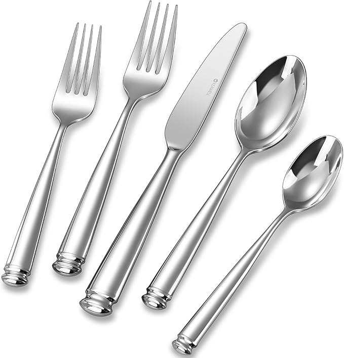 KEAWELL Premium Regal 20-Piece Silverware Set – 18/10 Stainless Steel Flatware with Tapered Column Handles, Dishwasher Safe and Perfect for Gifting or Formal Dining (20, Silver)