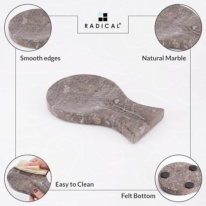 Radicaln Marble Spoon Rest 8'' inches Oceanic Handmade Non-Slip Kitchen Utensil Holder - Kitchen Utensil Holder for Countertop, Dining table, Coffee Table and stove top
