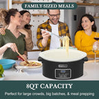 HOMECOOKIN 8-Quart Programmable Slow Cooker with Timer Keep Warm - Small Kitchen Appliance for Family Dinners - Serves 6+ People (Black)