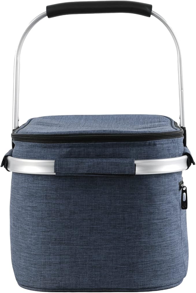 ALLCAMP OUTDOOR GEAR Large Picnic Basket 32L Shopping Basket Grocery Bags Folding Insulated Strong Frame Basket (Large Blue)