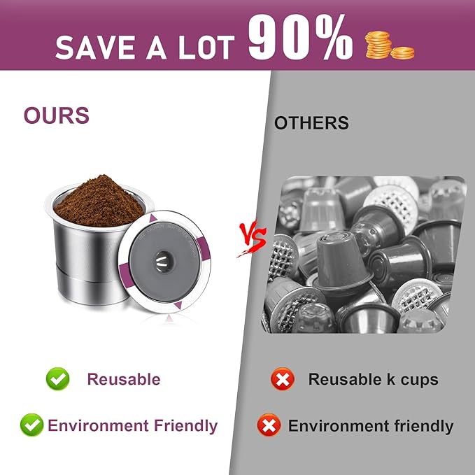 Reusable K Cups, Universal stainless steel Reusable Coffee Pods, Refillable Single K Cups for K 2.0 and 1.0 Coffee Makers (２－PACK)